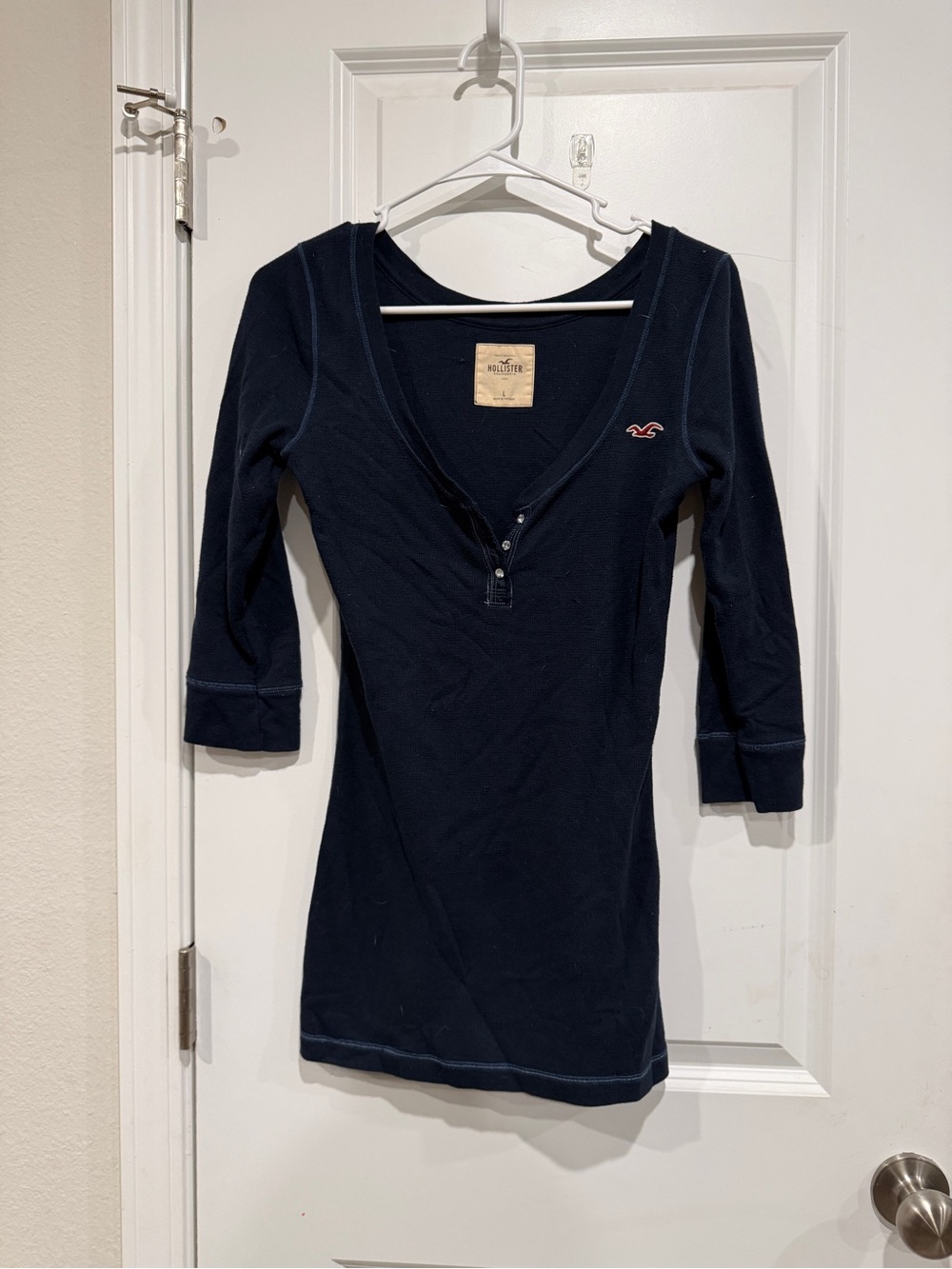 Y2K Hollister Navy Henley Long Sleeve Top